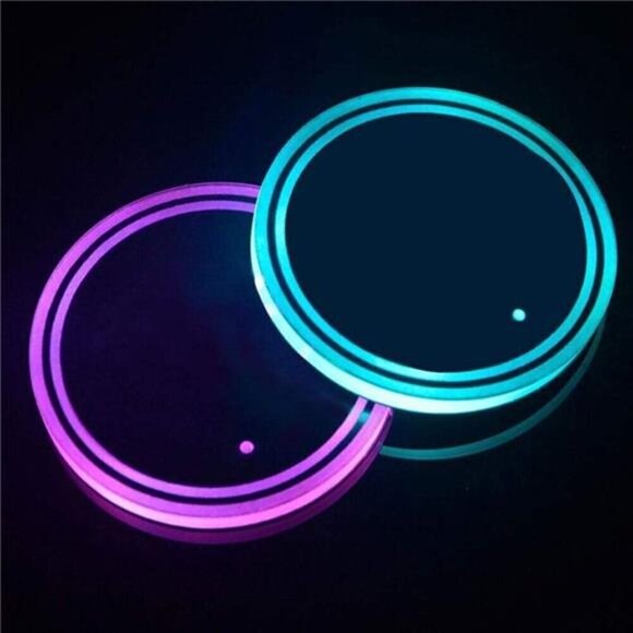 LED Light Car Cup Coasters 2-Pack Cup Holder Anti Slip Rubber Vehicle 7 Colors - Picture 1 of 8